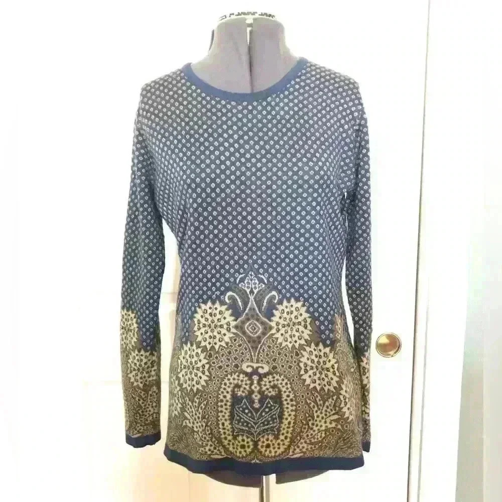 vtg sportking blue brown paisley long acrylic sweater women large - Picture 4 of 7